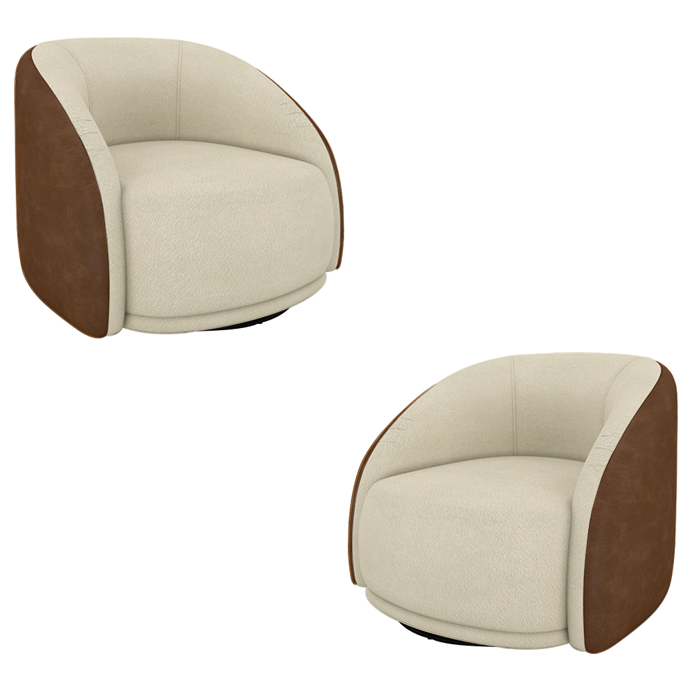 Kit 2 Poltronas Decorativas Jenny Base Giratória em Metal Preto Bouclê Off White/Marrom G45 - Gran Belo