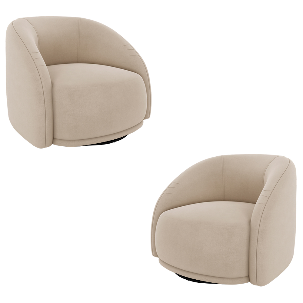 Kit 2 Poltronas Decorativas Jenny Base Giratória em Metal Preto Veludo Bege G45 - Gran Belo