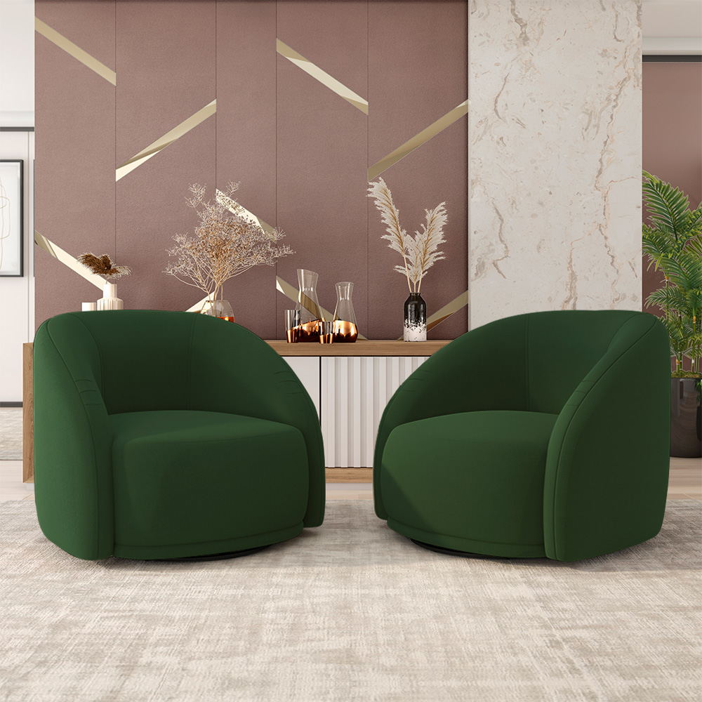 Kit 2 Poltronas Decorativas Jenny Base Giratória em Metal Preto Veludo Verde G45 - Gran Belo
