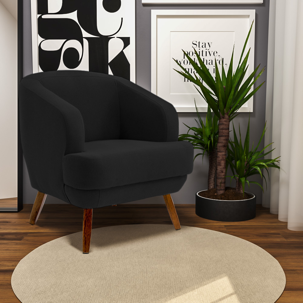 Kit 2 Poltronas Decorativas Jericó Pés de Madeira Veludo Preto G15 - Gran Belo