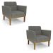 Kit 2 Poltronas Decorativas Karen Pés Fixo em Madeira Castanho Linho Cinza Mesclado G19 - Gran Belo