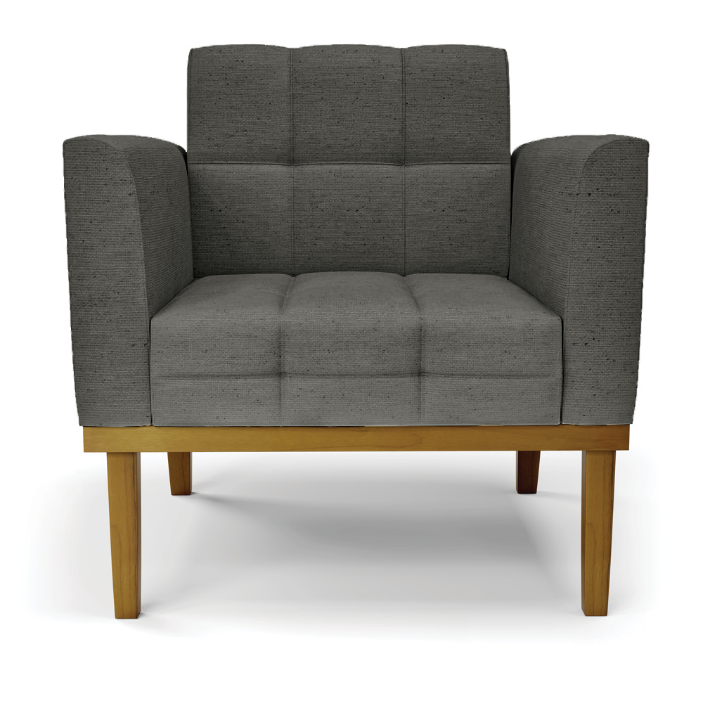 Kit 2 Poltronas Decorativas Karen Pés Fixo em Madeira Castanho Linho Cinza Mesclado G19 - Gran Belo