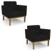 Kit 2 Poltronas Decorativas Karen Pés Fixo em Madeira Castanho Linho Preto G19 - Gran Belo