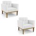 Kit 2 Poltronas Decorativas Karen Pés Fixo em Madeira Castanho PU Branco G19 - Gran Belo