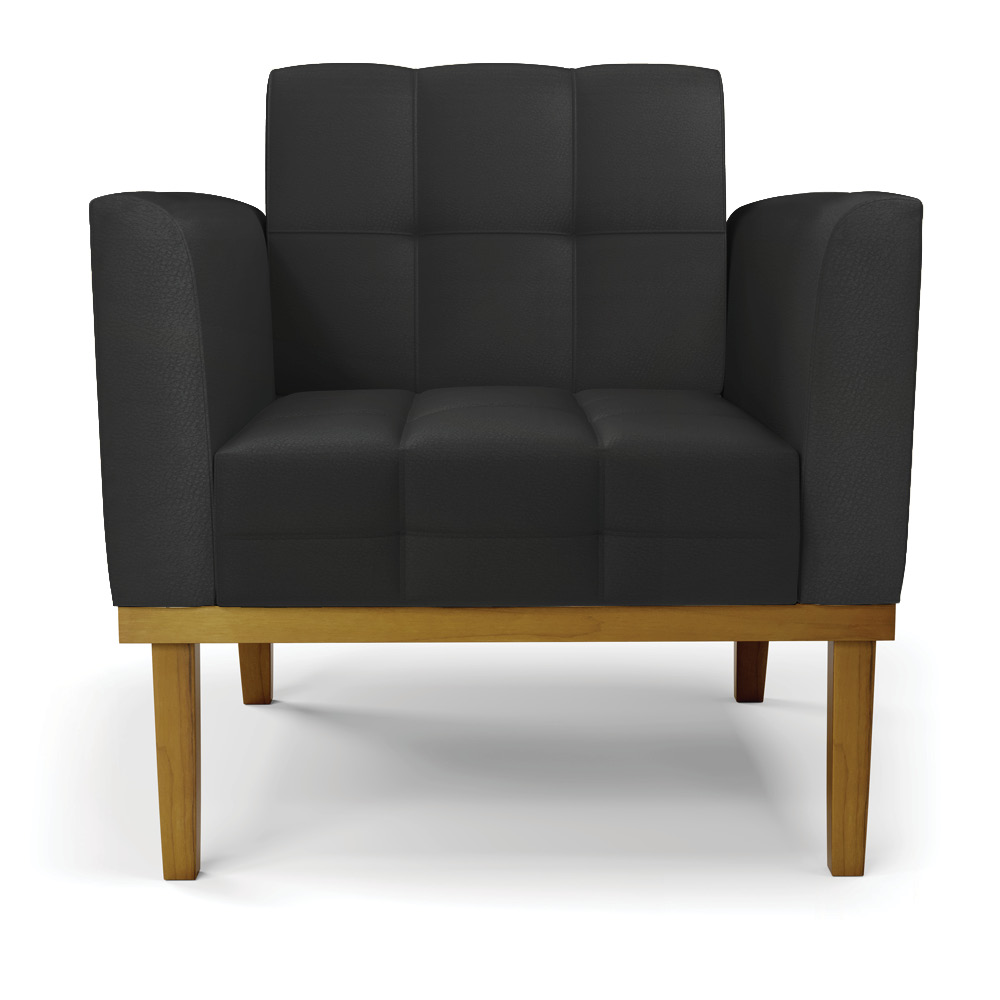 Kit 2 Poltronas Decorativas Karen Pés Fixo em Madeira Castanho PU Preto G19 - Gran Belo