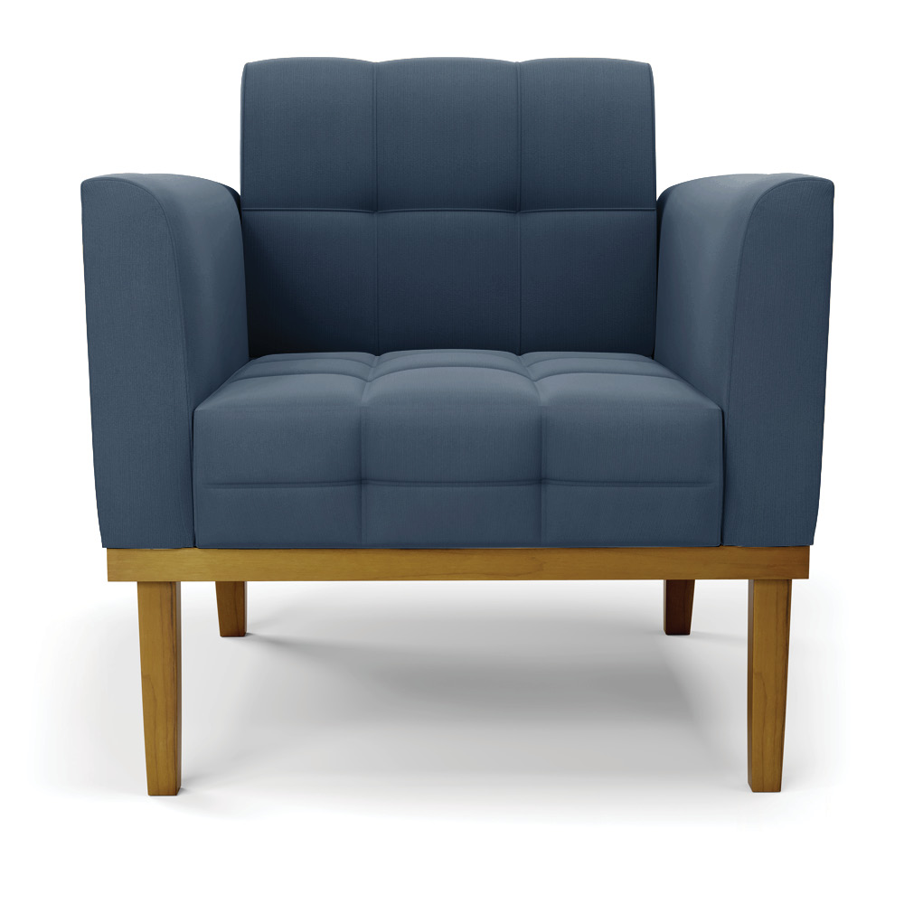 Kit 2 Poltronas Decorativas Karen Pés Fixo em Madeira Castanho Suede Azul Marinho G19 - Gran Belo