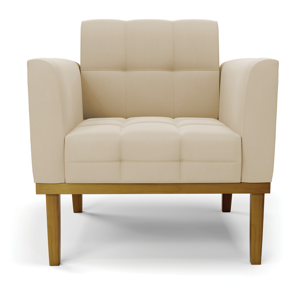 Kit 2 Poltronas Decorativas Karen Pés Fixo em Madeira Castanho Suede Bege G19 - Gran Belo