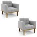 Kit 2 Poltronas Decorativas Karen Pés Fixo em Madeira Castanho Suede Cinza G19 - Gran Belo