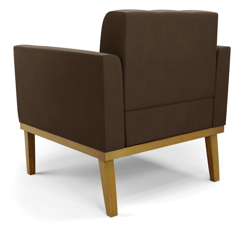 Kit 2 Poltronas Decorativas Karen Pés Fixo em Madeira Castanho Suede Marrom 19 - Gran Belo