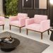 Kit 2 Poltronas Decorativas Karen Pés Fixo em Madeira Castanho Suede Rosa Bebê G19 - Gran Belo