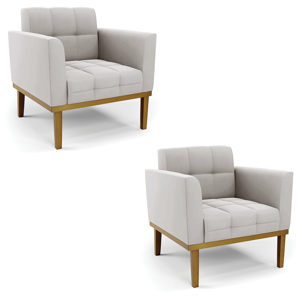 Kit 2 Poltronas Decorativas Karen Pés Fixo em Madeira Castanho Veludo Cinza G19 - Gran Belo