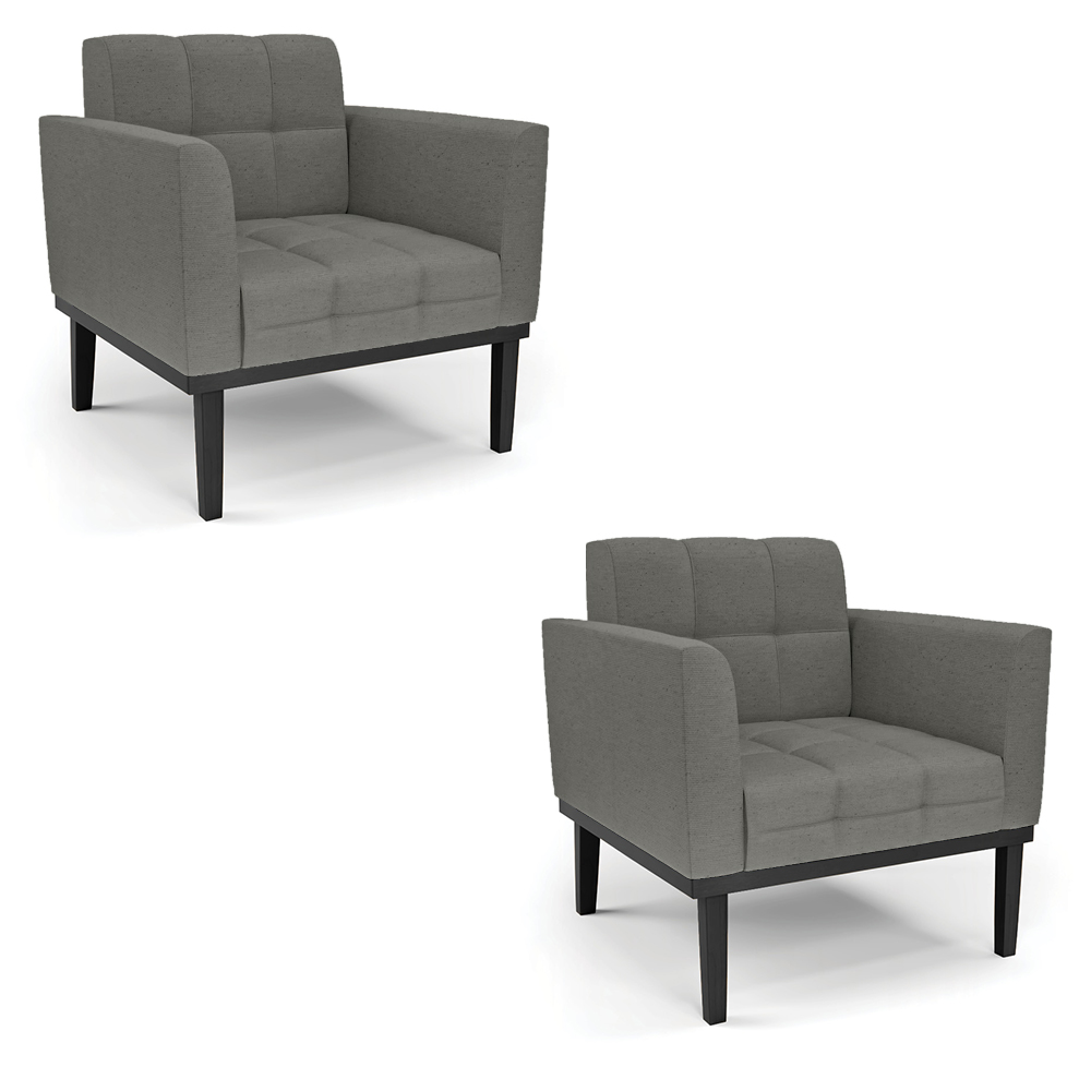 Kit 2 Poltronas Decorativas Karen Pés Fixo em Madeira Preto Linho Cinza Mesclado G19 - Gran Belo