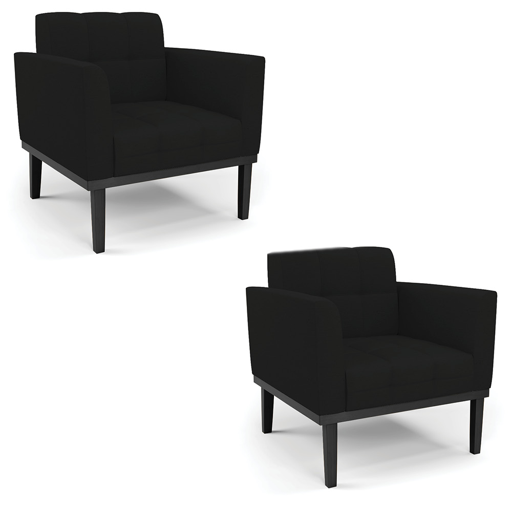 Kit 2 Poltronas Decorativas Karen Pés Fixo em Madeira Preto Linho Preto G19 - Gran Belo