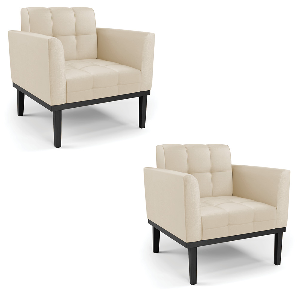 Kit 2 Poltronas Decorativas Karen Pés Fixo em Madeira Preto PU Bege G19 - Gran Belo