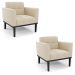 Kit 2 Poltronas Decorativas Karen Pés Fixo em Madeira Preto Suede Bege G19 - Gran Belo