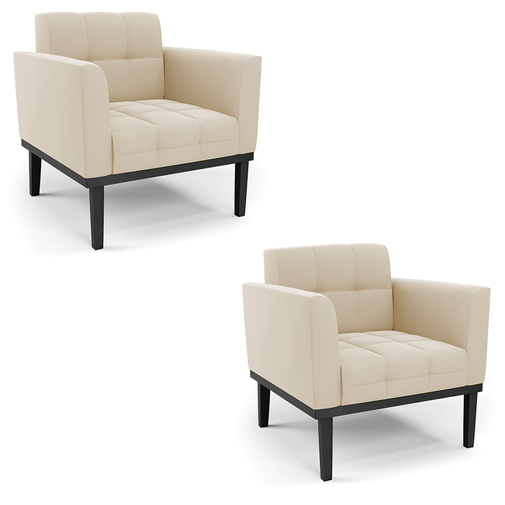 Kit 2 Poltronas Decorativas Karen Pés Fixo em Madeira Preto Suede Bege G19 - Gran Belo