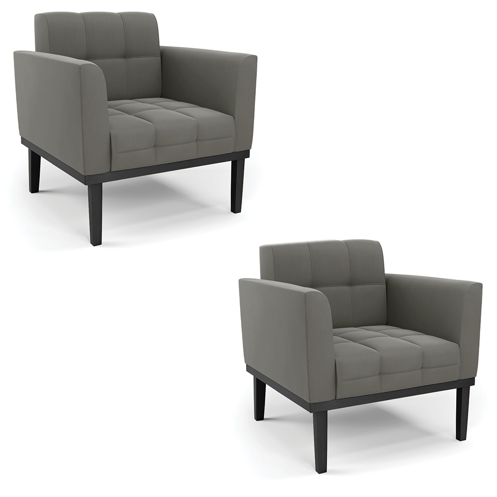 Kit 2 Poltronas Decorativas Karen Pés Fixo em Madeira Preto Suede Grafite G19 - Gran Belo