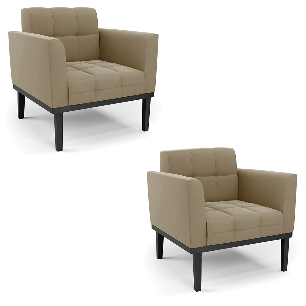 Kit 2 Poltronas Decorativas Karen Pés Fixo em Madeira Preto Suede Nude G19 - Gran Belo