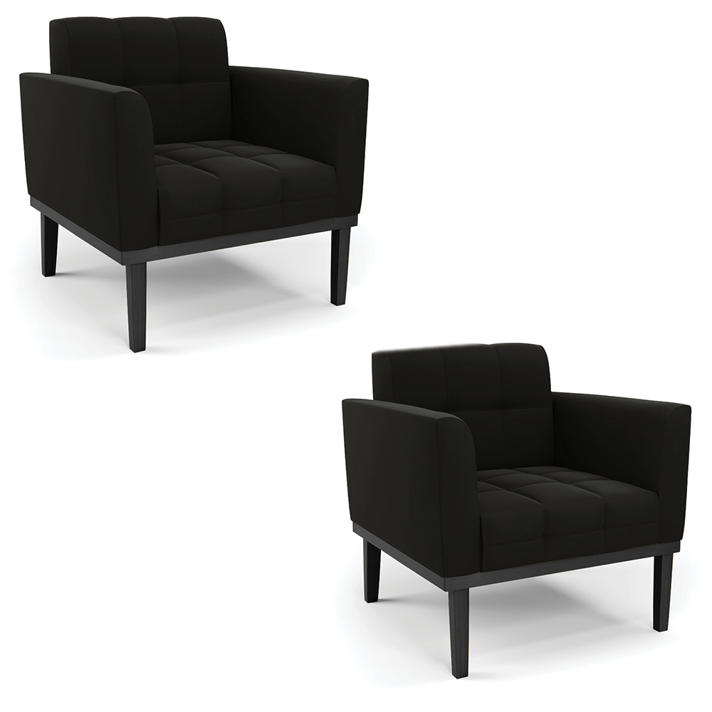 Kit 2 Poltronas Decorativas Karen Pés Fixo em Madeira Preto Suede Preto G19 - Gran Belo