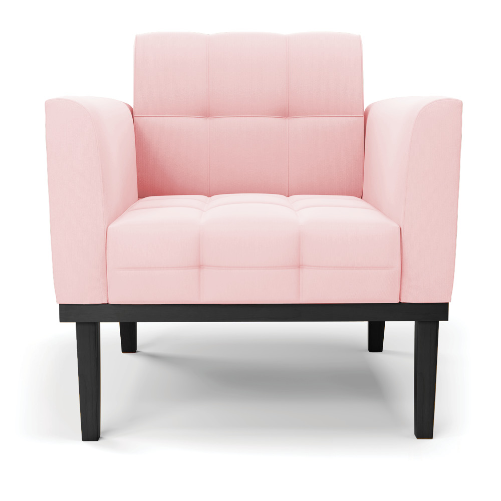 Kit 2 Poltronas Decorativas Karen Pés Fixo em Madeira Preto Suede Rosa Bebê G19 - Gran Belo