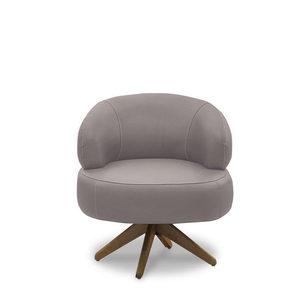 Kit 2 Poltronas Decorativas Katy Sala de Estar Base Giratória em Madeira Couro Avelã G88 - Gran Belo