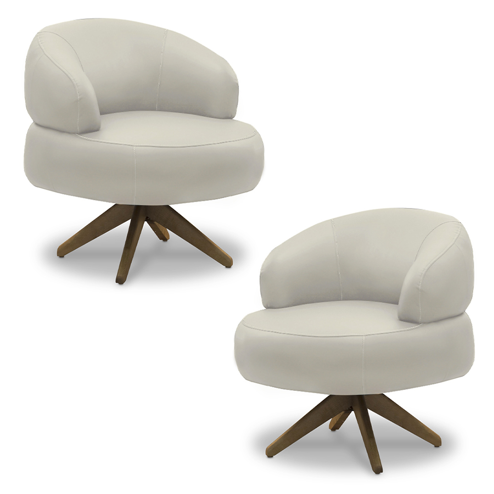 Kit 2 Poltronas Decorativas Katy Sala de Estar Base Giratória em Madeira Couro Bege G88 - Gran Belo