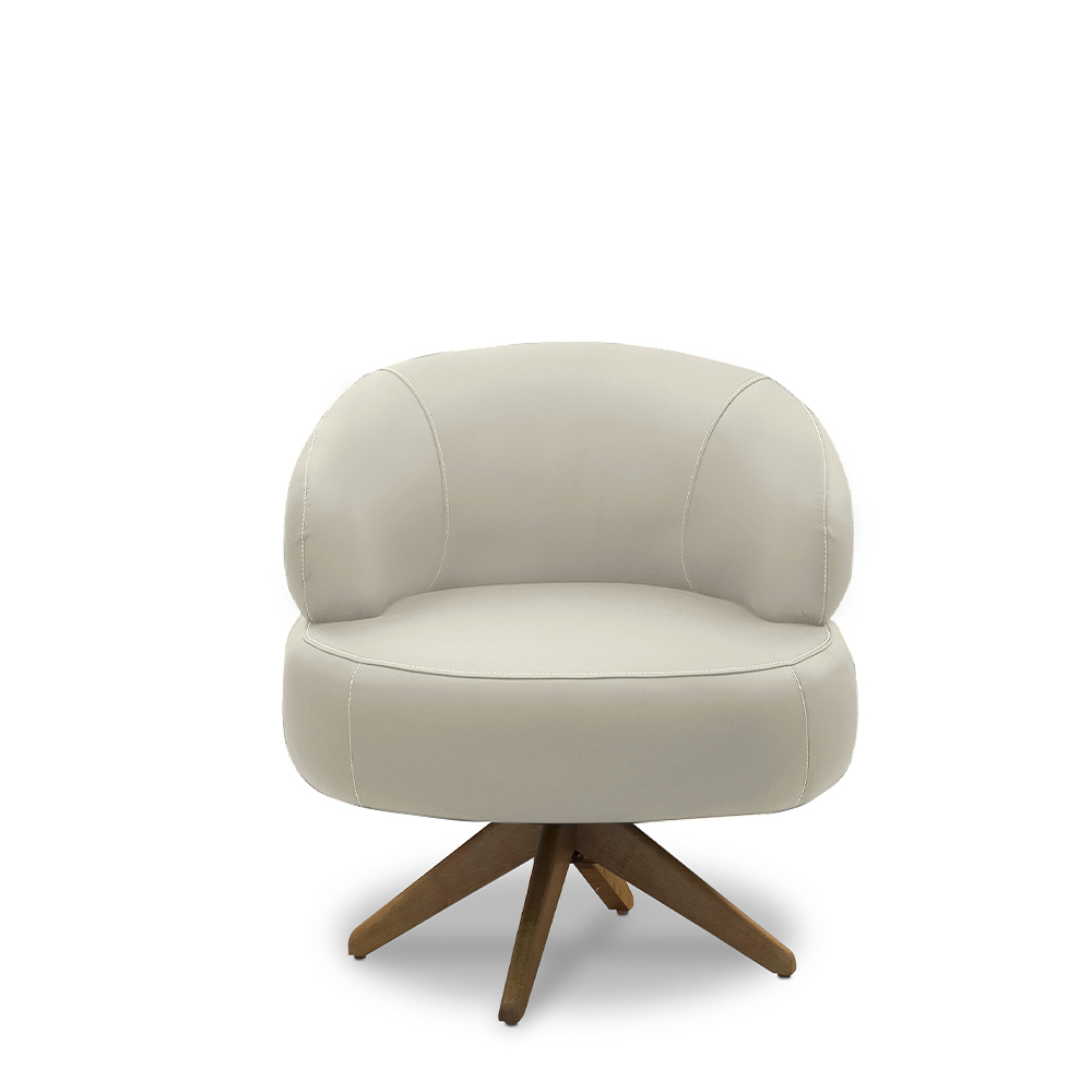 Kit 2 Poltronas Decorativas Katy Sala de Estar Base Giratória em Madeira Couro Bege G88 - Gran Belo