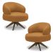 Kit 2 Poltronas Decorativas Katy Sala de Estar Base Giratória em Madeira Couro Caramelo G88 - Gran Belo