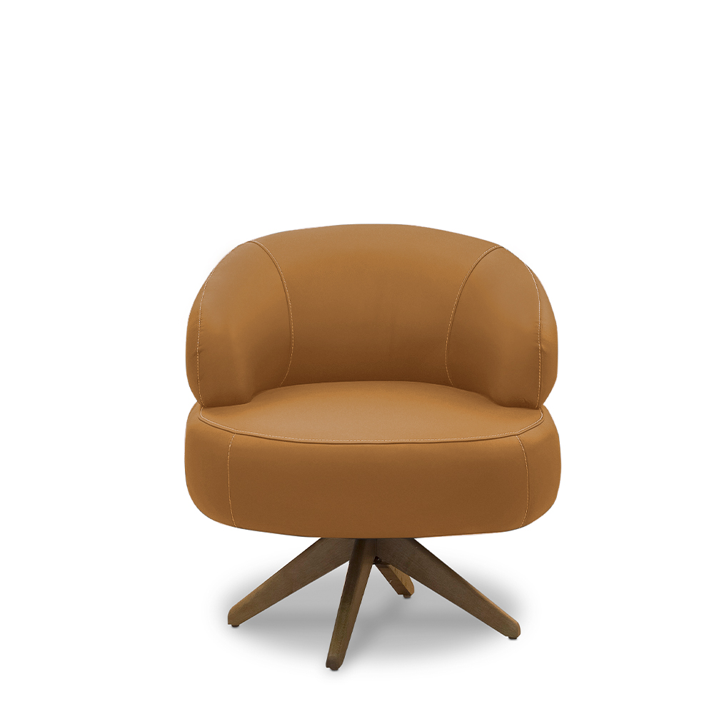 Kit 2 Poltronas Decorativas Katy Sala de Estar Base Giratória em Madeira Couro Caramelo G88 - Gran Belo