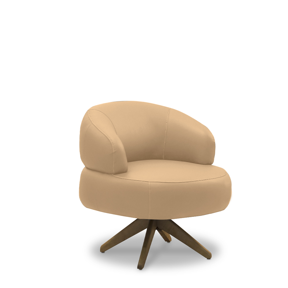 Kit 2 Poltronas Decorativas Katy Sala de Estar Base Giratória em Madeira Couro Nude G88 - Gran Belo