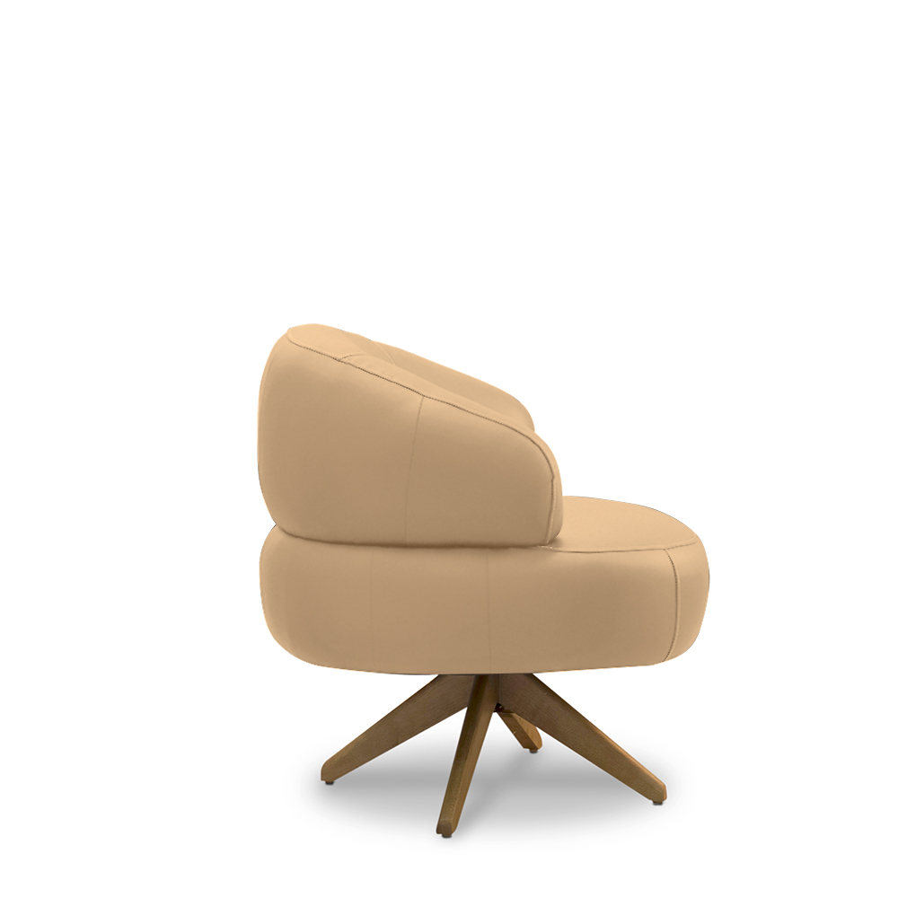 Kit 2 Poltronas Decorativas Katy Sala de Estar Base Giratória em Madeira Couro Nude G88 - Gran Belo