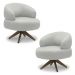 Kit 2 Poltronas Decorativas Katy Sala de Estar Base Giratória em Madeira Couro Off White G88 - Gran Belo