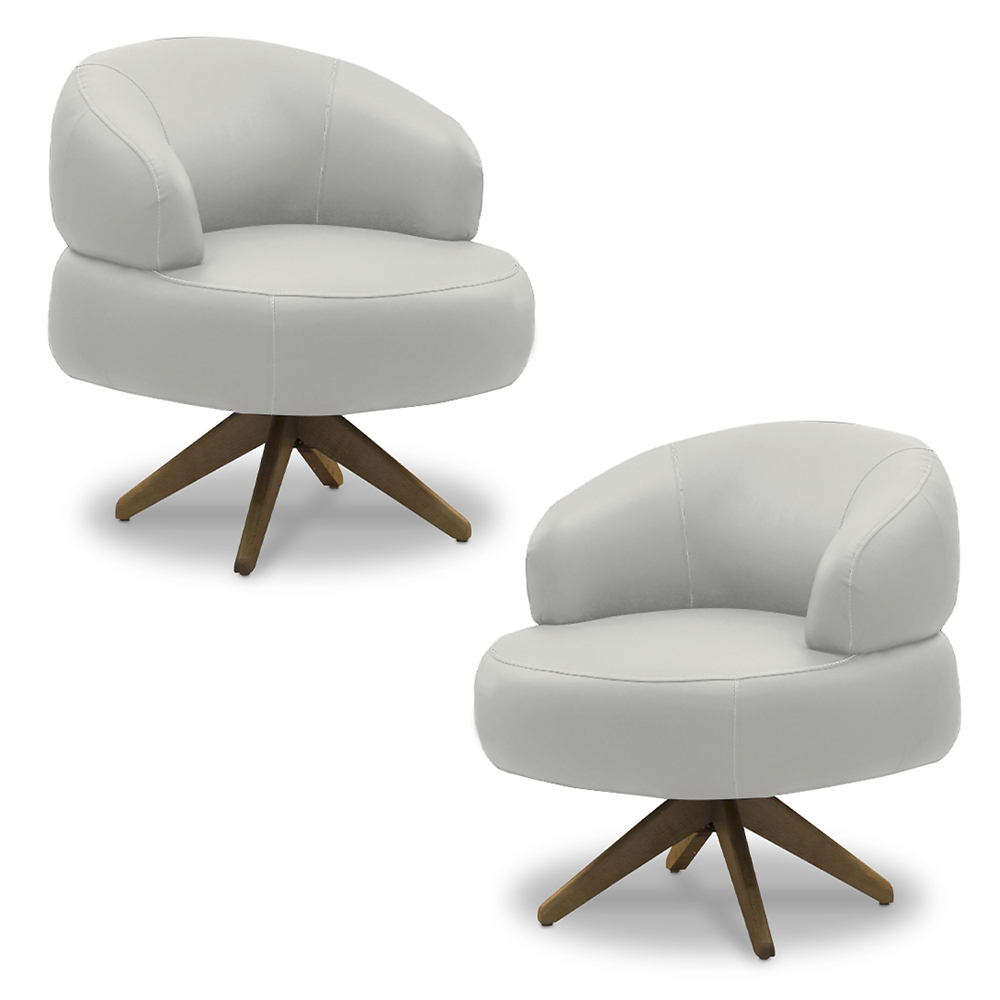 Kit 2 Poltronas Decorativas Katy Sala de Estar Base Giratória em Madeira Couro Off White G88 - Gran Belo