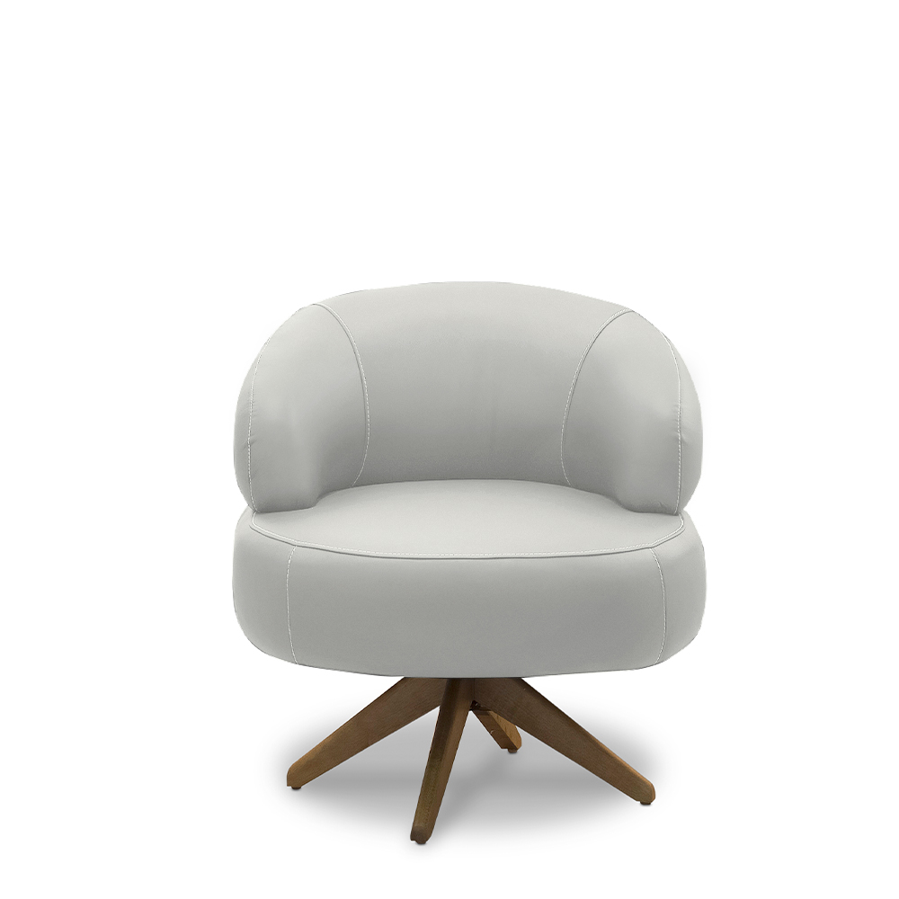 Kit 2 Poltronas Decorativas Katy Sala de Estar Base Giratória em Madeira Couro Off White G88 - Gran Belo