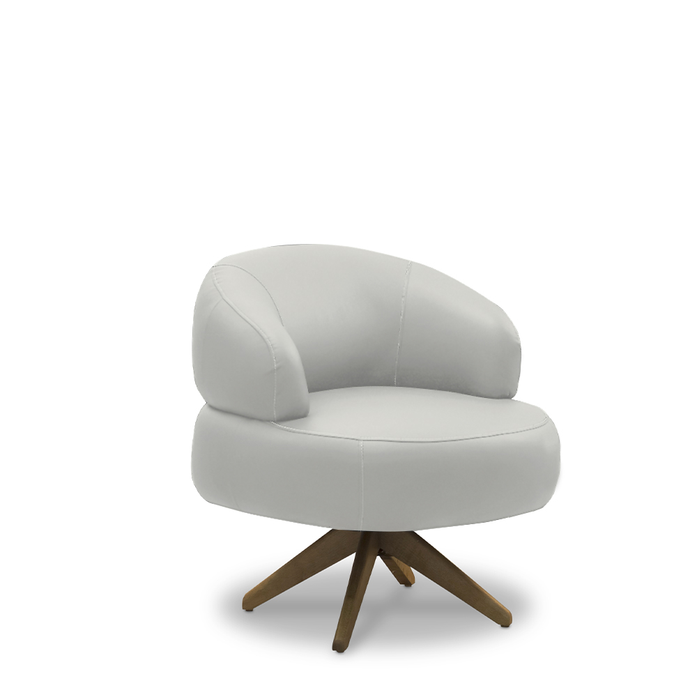 Kit 2 Poltronas Decorativas Katy Sala de Estar Base Giratória em Madeira Couro Off White G88 - Gran Belo
