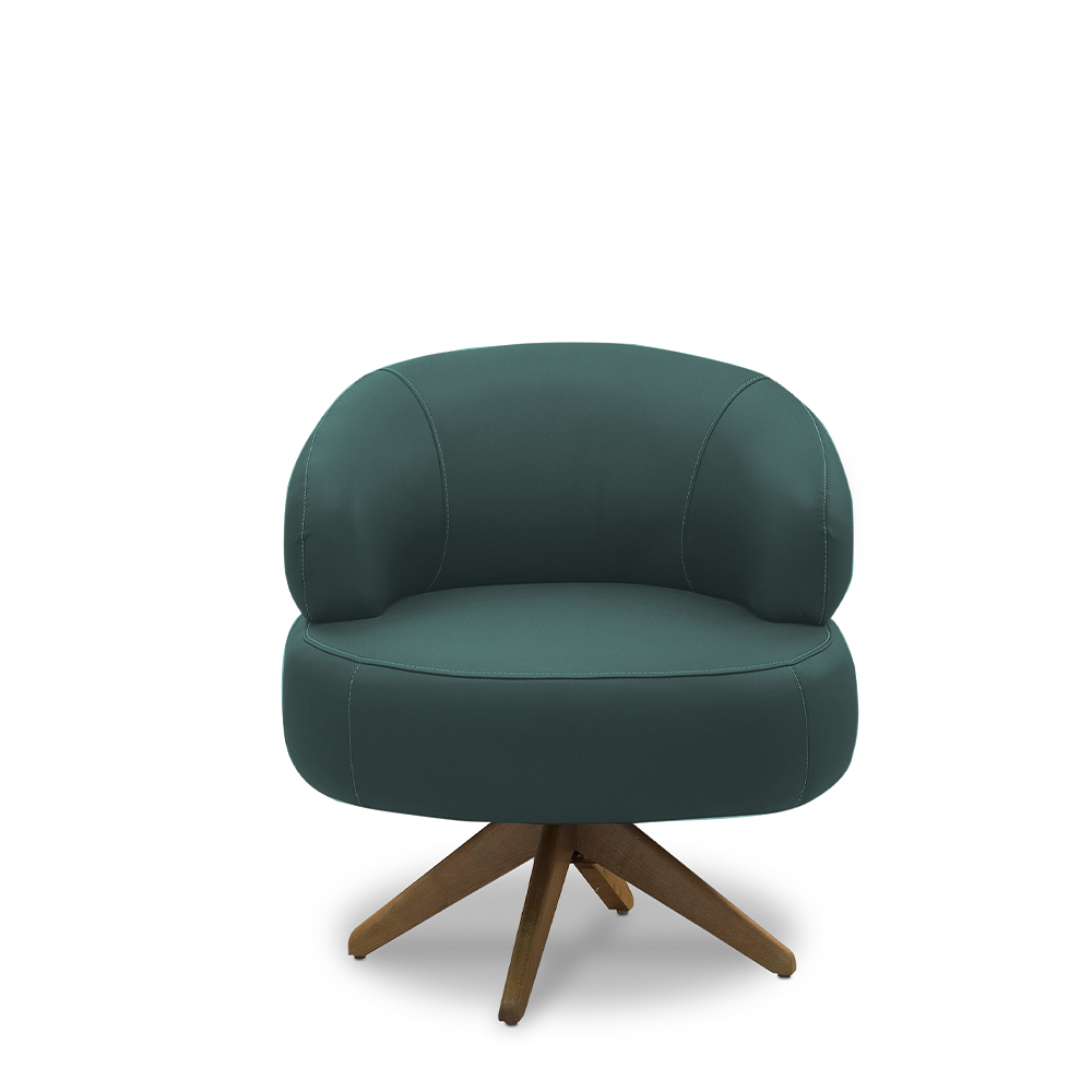 Kit 2 Poltronas Decorativas Katy Sala de Estar Base Giratória em Madeira Couro Verde Musgo G88 - Gran Belo