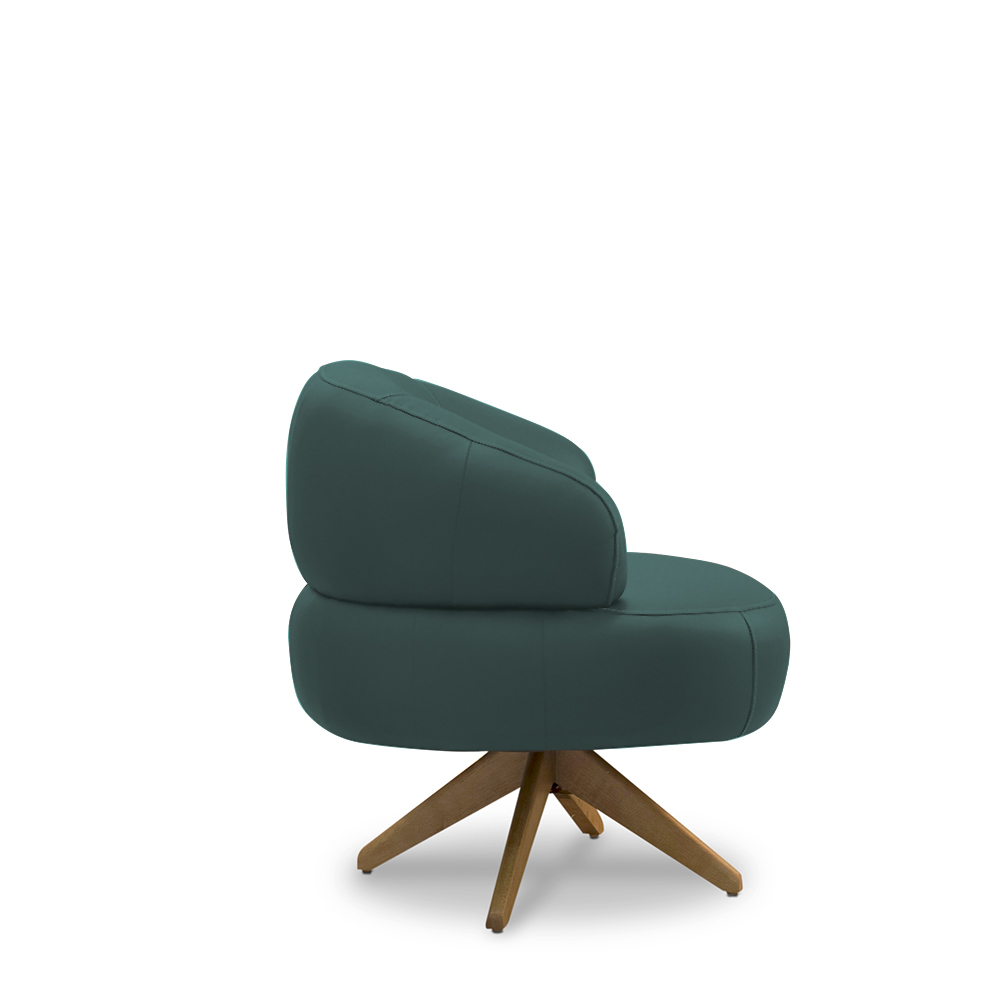 Kit 2 Poltronas Decorativas Katy Sala de Estar Base Giratória em Madeira Couro Verde Musgo G88 - Gran Belo