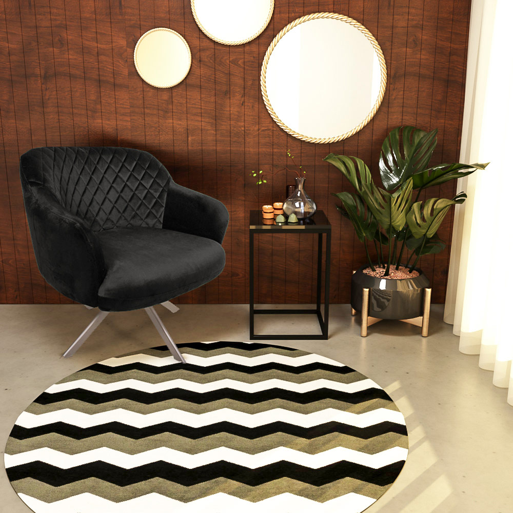 Kit 2 Poltronas Decorativas Kitana Pés Champagne Giratório Veludo Preto G15 - Gran Belo