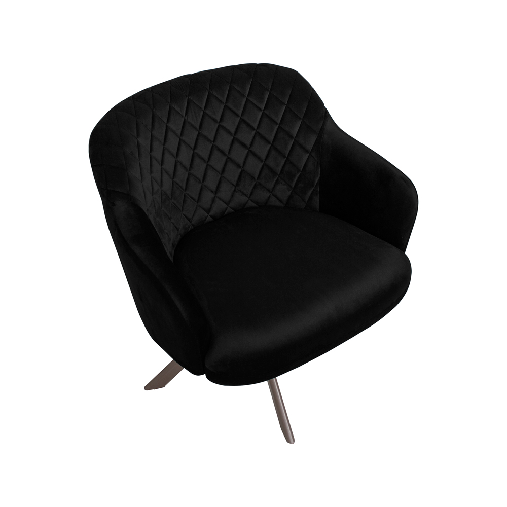 Kit 2 Poltronas Decorativas Kitana Pés Champagne Giratório Veludo Preto G15 - Gran Belo