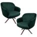 Kit 2 Poltronas Decorativas Kitana Pés Champagne Giratório Veludo Verde G15 - Gran Belo