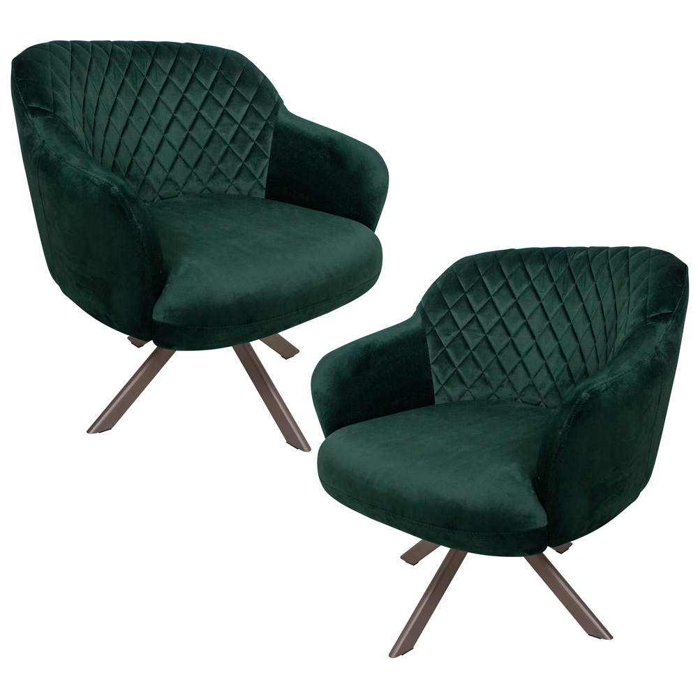 Kit 2 Poltronas Decorativas Kitana Pés Champagne Giratório Veludo Verde G15 - Gran Belo
