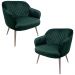 Kit 2 Poltronas Decorativas Kitana Pés Champagne Palito Veludo Verde G15 - Gran Belo