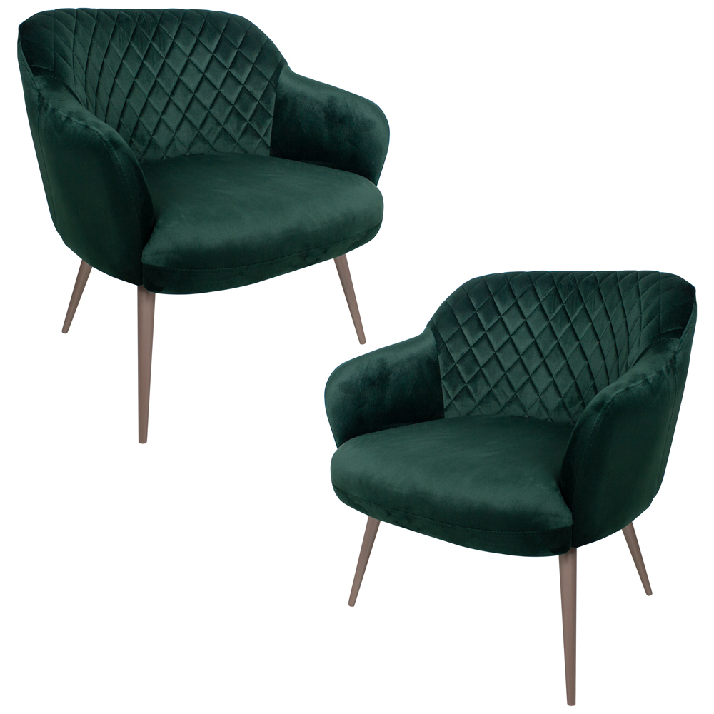 Kit 2 Poltronas Decorativas Kitana Pés Champagne Palito Veludo Verde G15 - Gran Belo