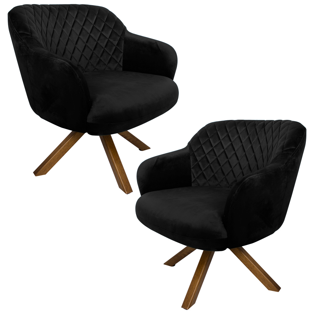 Kit 2 Poltronas Decorativas Kitana Pés Madeira Giratório Veludo Preto G15 - Gran Belo