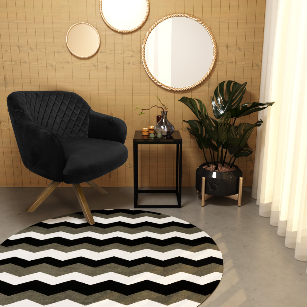 Kit 2 Poltronas Decorativas Kitana Pés Madeira Giratório Veludo Preto G15 - Gran Belo