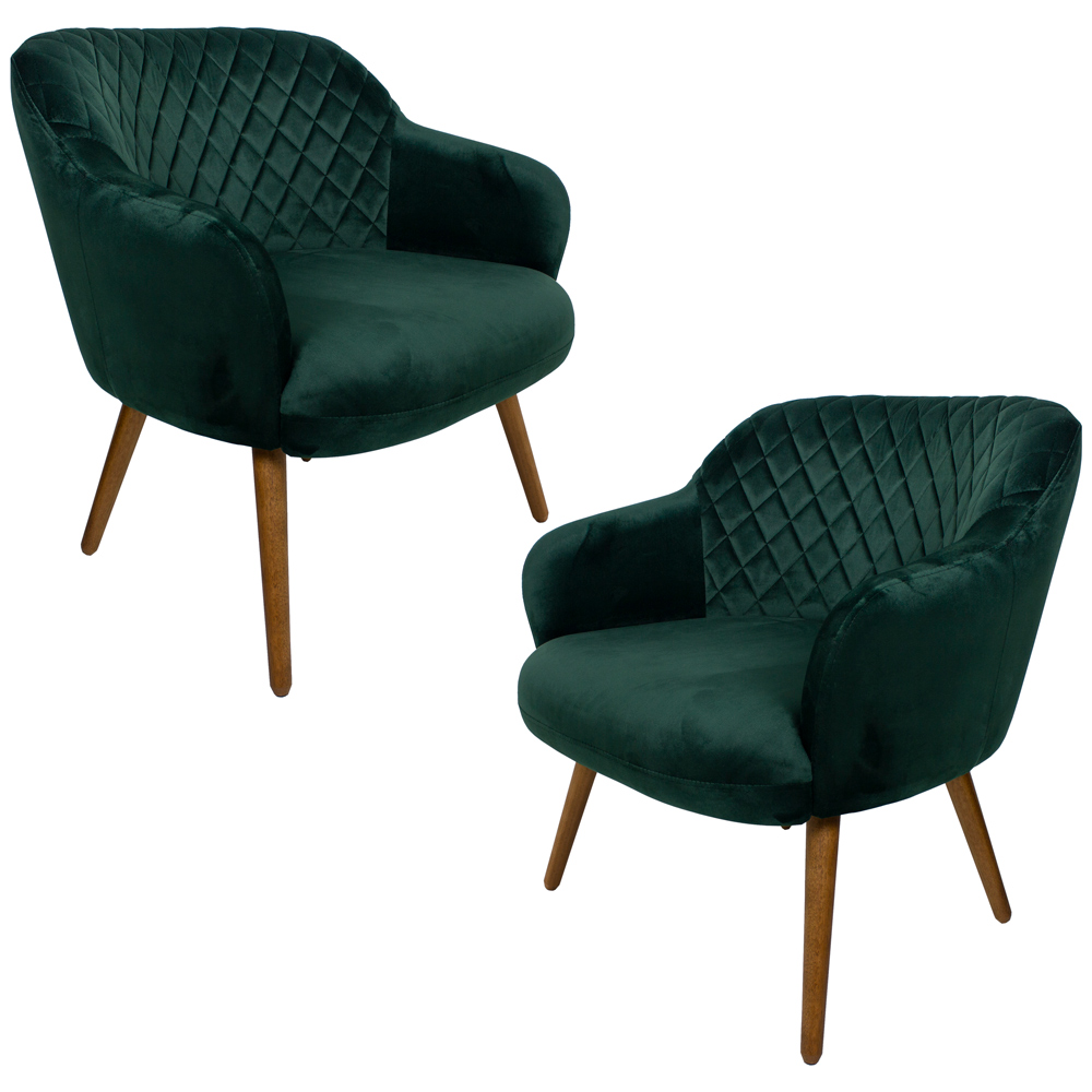 Kit 2 Poltronas Decorativas Kitana Pés Madeira Palito Veludo Verde G15 - Gran Belo