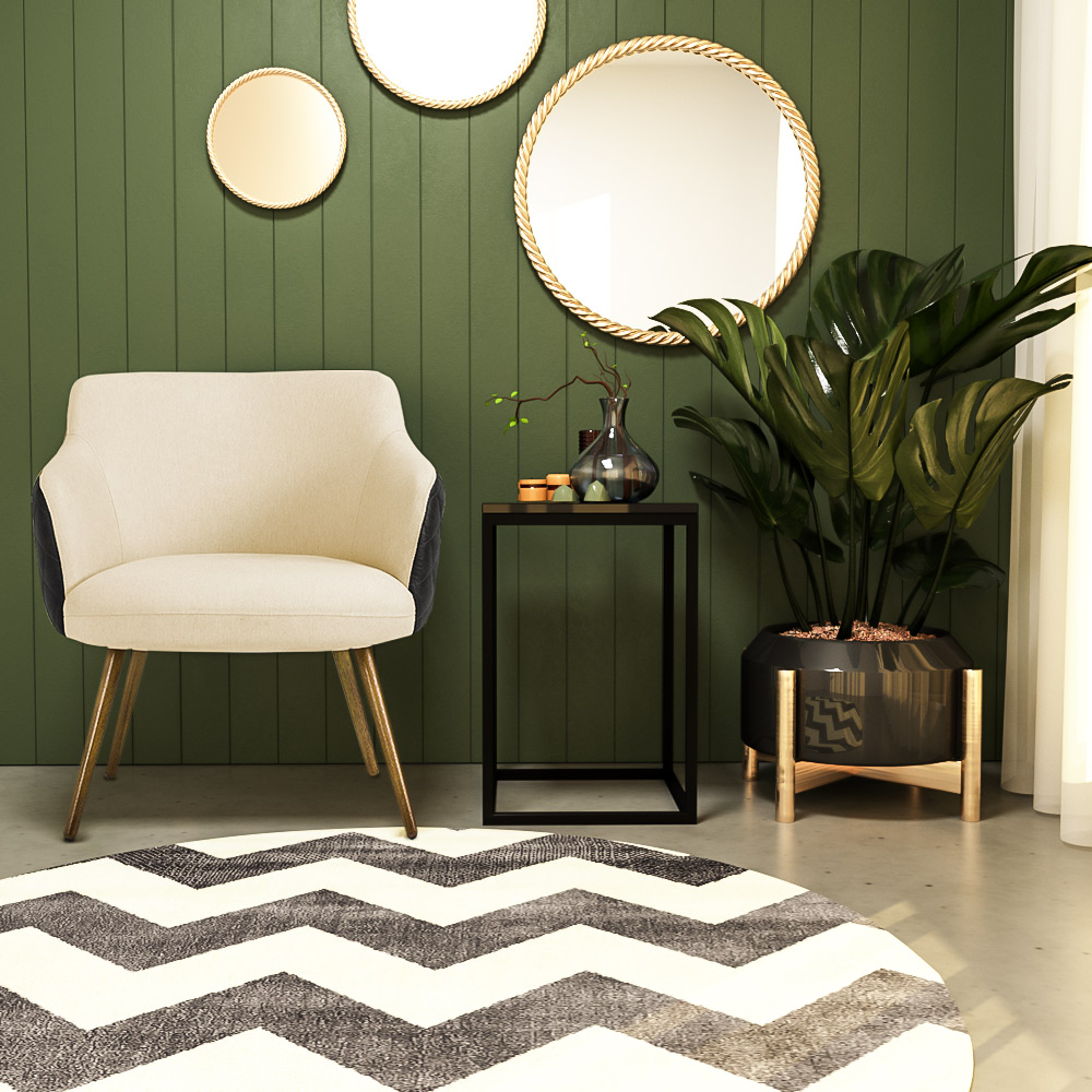 Kit 2 Poltronas Decorativas Kitana Pés Palito PU Sintético/Linho Preto/Bege G15 - Gran Belo