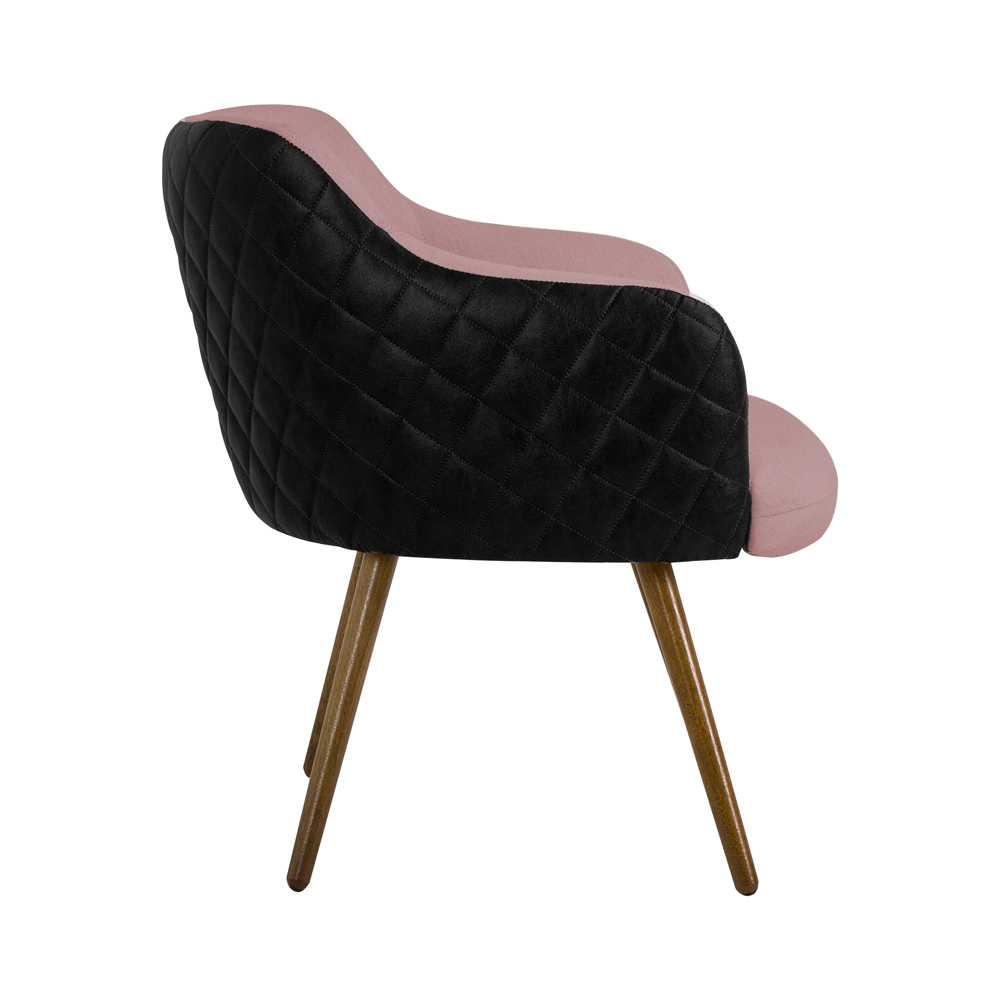 Kit 2 Poltronas Decorativas Kitana Pés Palito PU Sintético/Linho Preto/Rosa G15 - Gran Belo