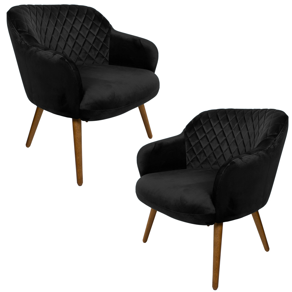 Kit 2 Poltronas Decorativas Kitana Pés Palito Veludo Preto G15 - Gran Belo