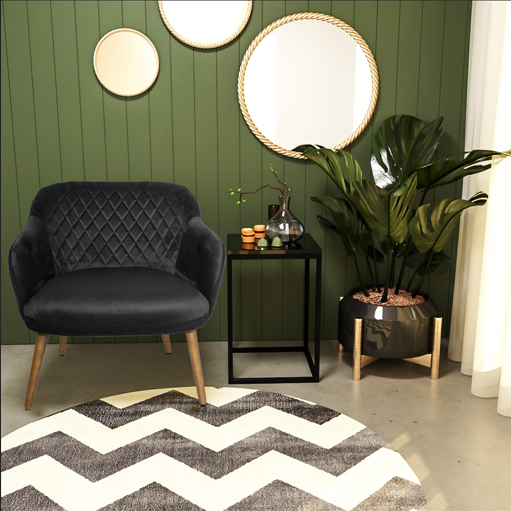 Kit 2 Poltronas Decorativas Kitana Pés Palito Veludo Preto G15 - Gran Belo